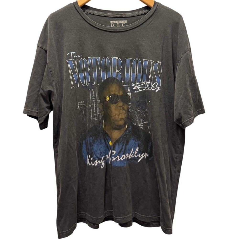 Notorious B.I.G Men's King of Brooklyn Graphic T Shirt Gray Rap Tee L Large